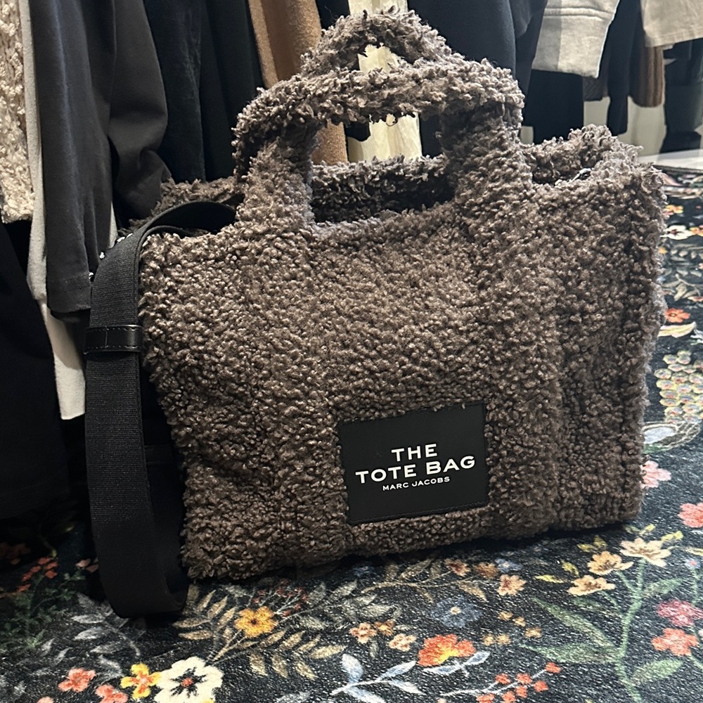 Marc Jacobs Chocolate Sherpa Tote with Black Strap